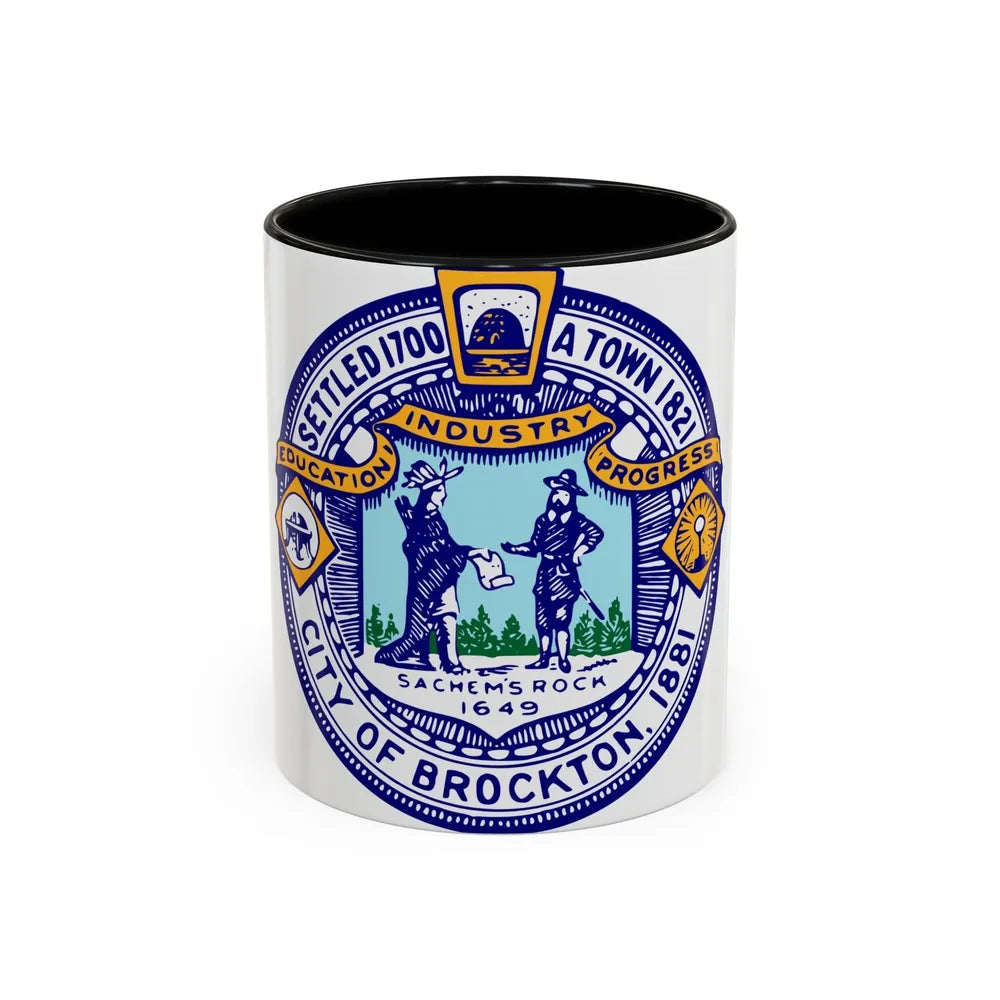 Seal of Brockton Massachusetts - Accent Coffee Mug-11oz-Black-Go Mug Yourself