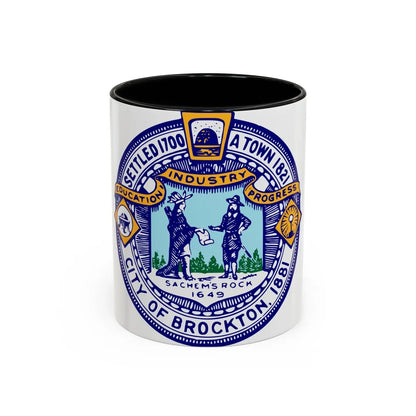 Seal of Brockton Massachusetts - Accent Coffee Mug-11oz-Black-Go Mug Yourself