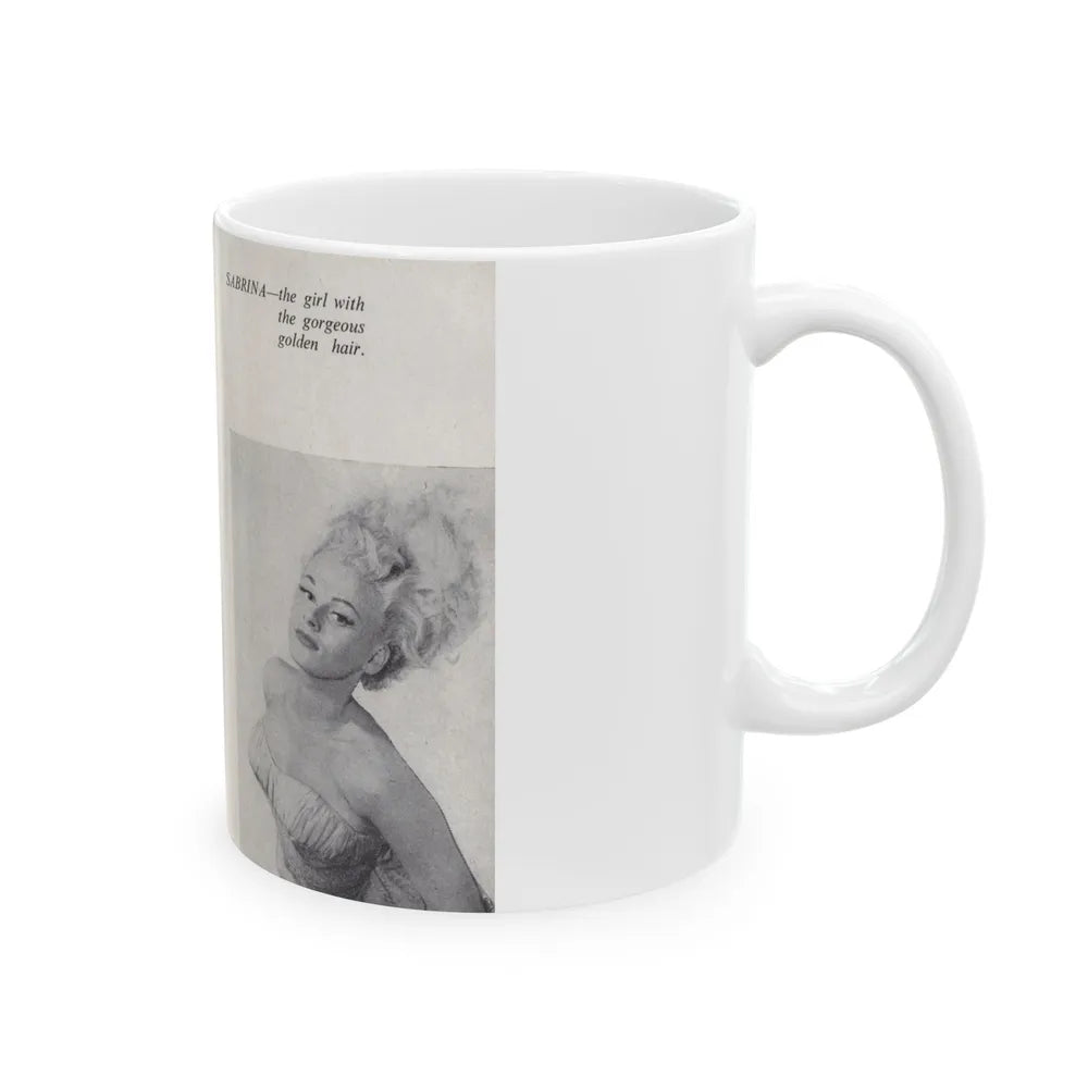 Norma Sykes #161 - 66 PHOTOGRAPHS OF Sabrina U.K. Pocket Mag. Pages 52 & 53 (Vintage Female Icon) White Coffee Mug-Go Mug Yourself