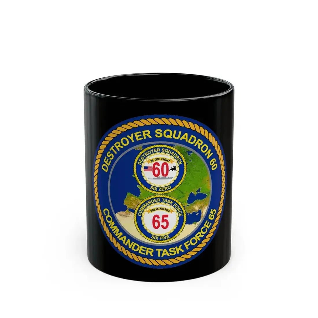 CGLO DESRON 60 CTF 65 Destroyer Squadron 60 and Command Task Force 65 Rota Spain (U.S. Navy) Black Coffee Mug 11oz - Go Mug Yourself