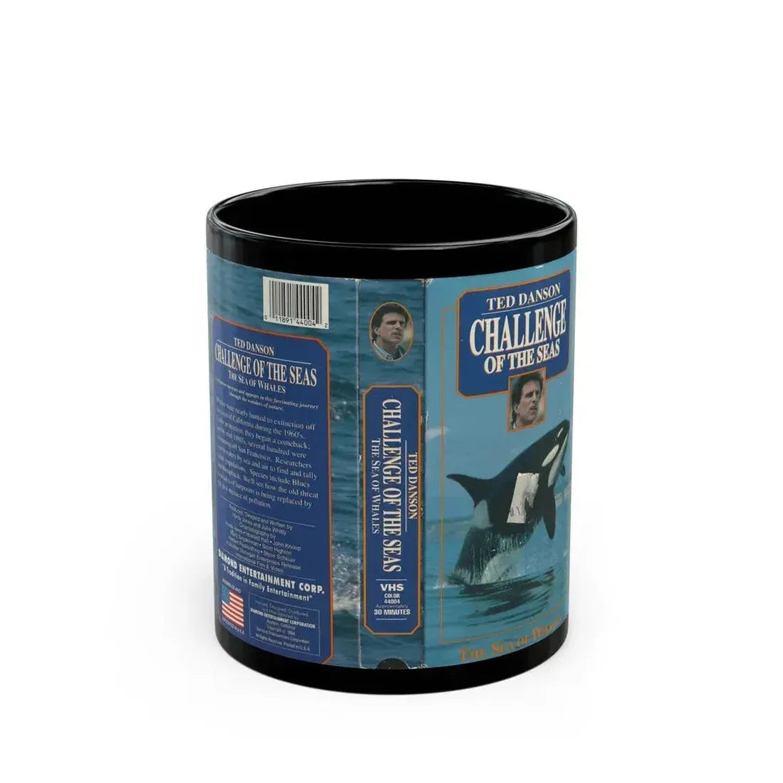 CHALLENGE OF THE SEAS TED DANSON (VHS COVER) - Black Coffee Mug 11oz - Go Mug Yourself