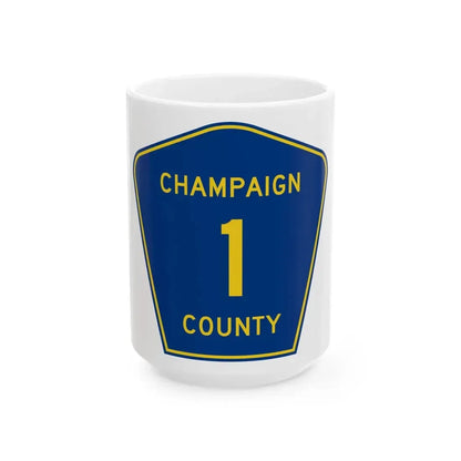 Champaign County 1 (Illinois) (Road Sign) White Coffee Mug 15oz - Go Mug Yourself