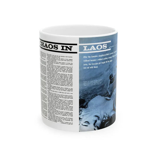 Chaos In Laos, Bluebook for Men, 1962 - White Coffee Mug 11oz - Go Mug Yourself