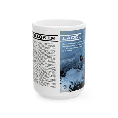 Chaos In Laos, Bluebook for Men, 1962 - White Coffee Mug 15oz - Go Mug Yourself
