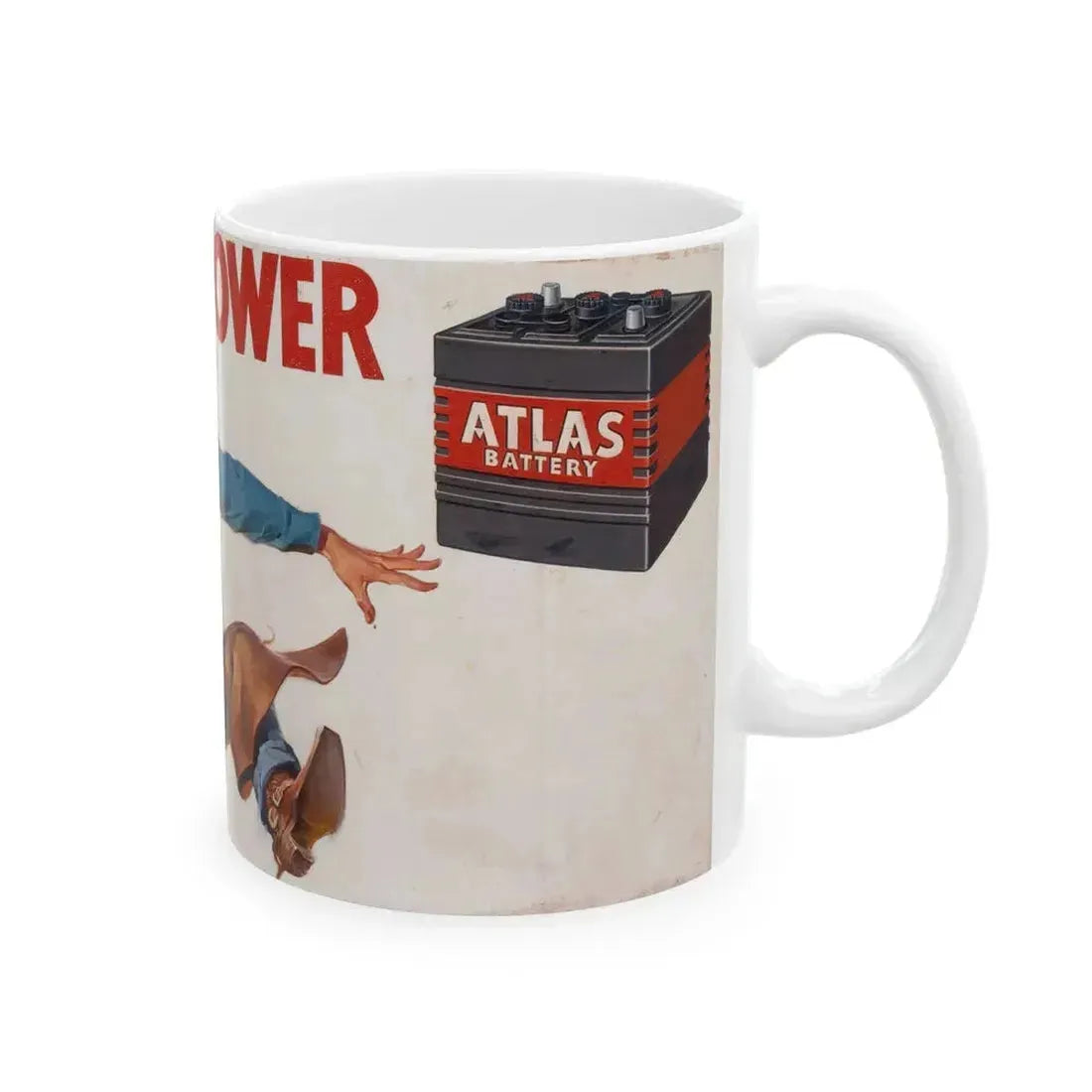 Charged with Power, Atlas Battery advertisement - White Coffee Mug - Go Mug Yourself