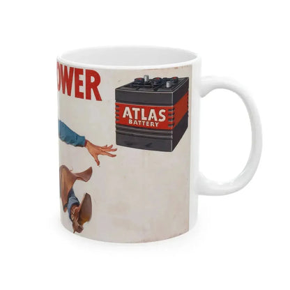 Charged with Power, Atlas Battery advertisement - White Coffee Mug - Go Mug Yourself