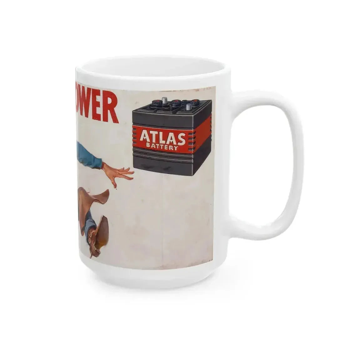 Charged with Power, Atlas Battery advertisement - White Coffee Mug - Go Mug Yourself