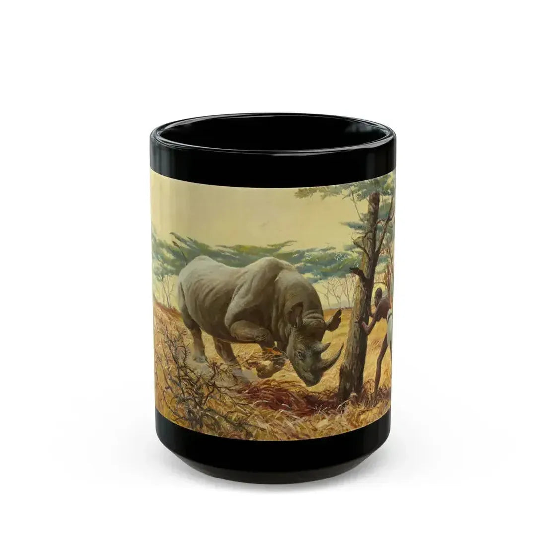 Charging Rhinoceros - Black Coffee Mug 15oz - Go Mug Yourself