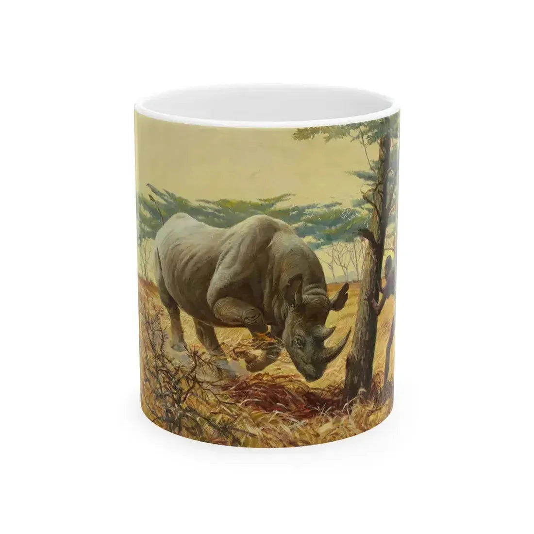 Charging Rhinoceros - White Coffee Mug 11oz - Go Mug Yourself