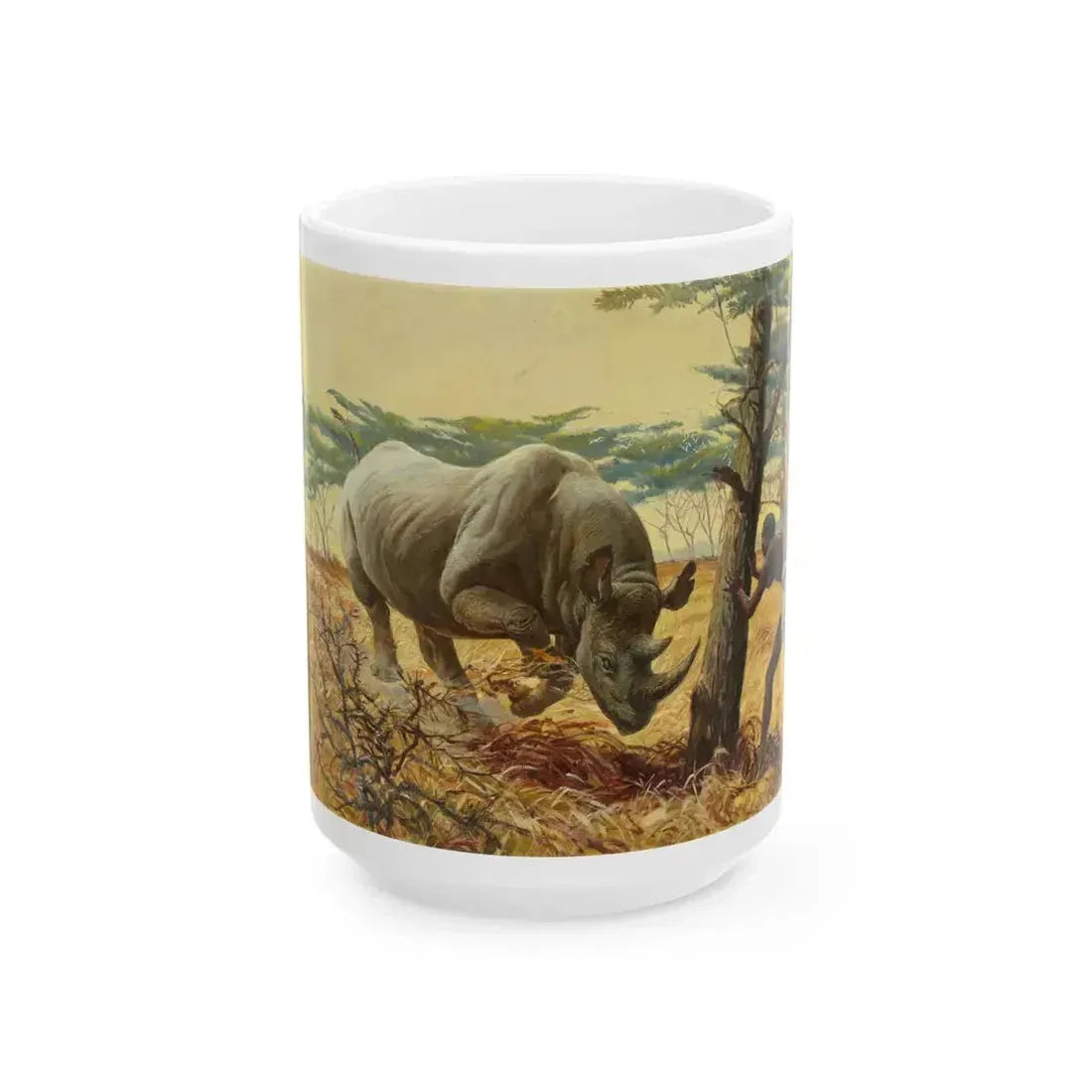 Charging Rhinoceros - White Coffee Mug 15oz - Go Mug Yourself