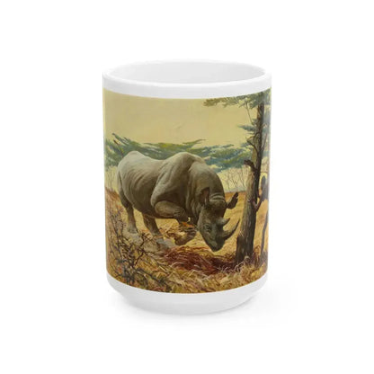 Charging Rhinoceros - White Coffee Mug 15oz - Go Mug Yourself