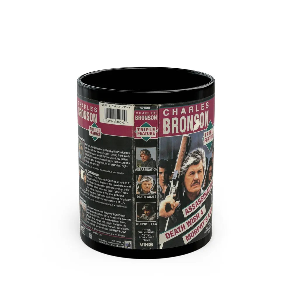 CHARLES BRONSON TRIPLE FEATURE (VHS COVER) - Black Coffee Mug-11oz-Go Mug Yourself