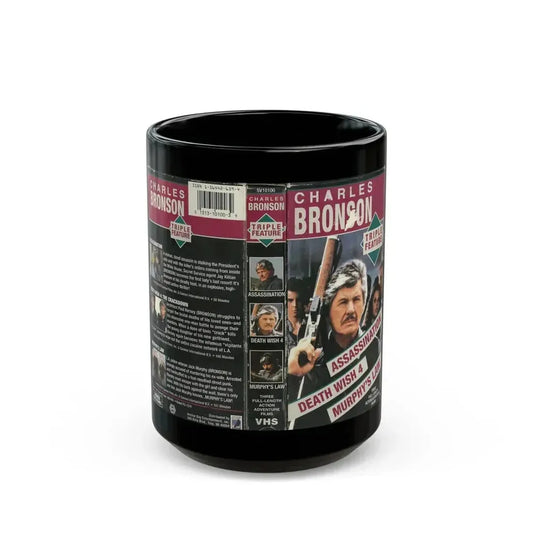 CHARLES BRONSON TRIPLE FEATURE (VHS COVER) - Black Coffee Mug 15oz - Go Mug Yourself