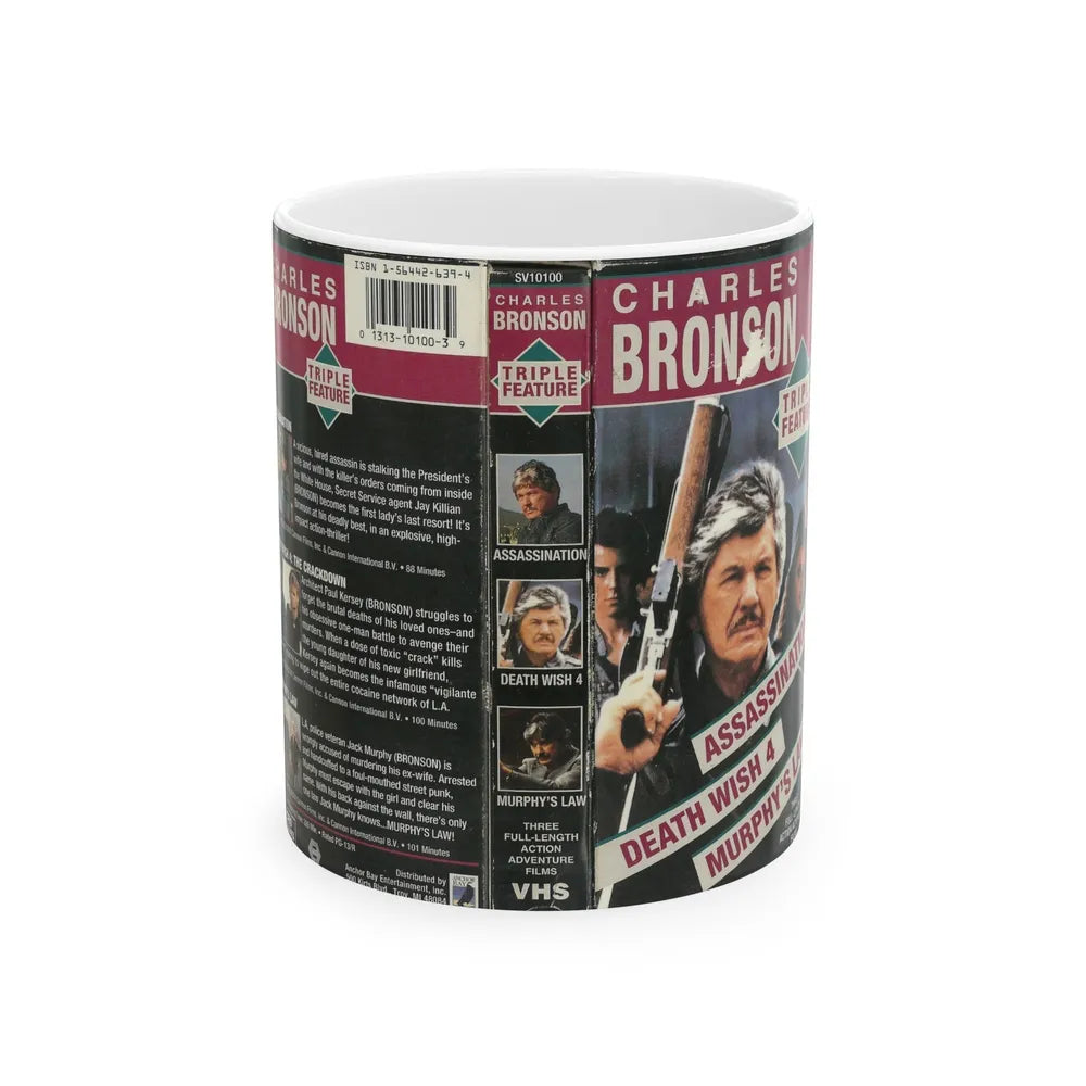 CHARLES BRONSON TRIPLE FEATURE (VHS COVER) - White Coffee Mug-11oz-Go Mug Yourself