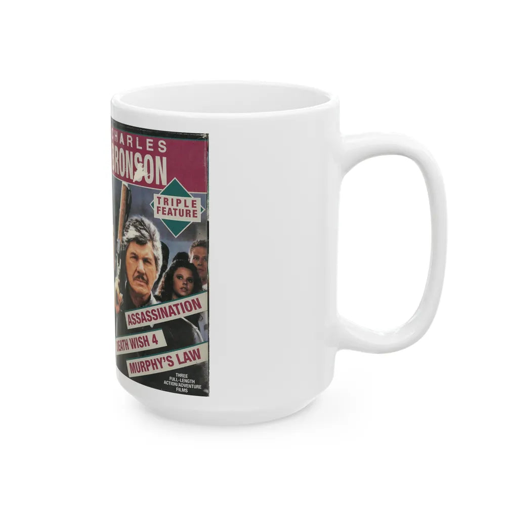 CHARLES BRONSON TRIPLE FEATURE (VHS COVER) - White Coffee Mug-Go Mug Yourself