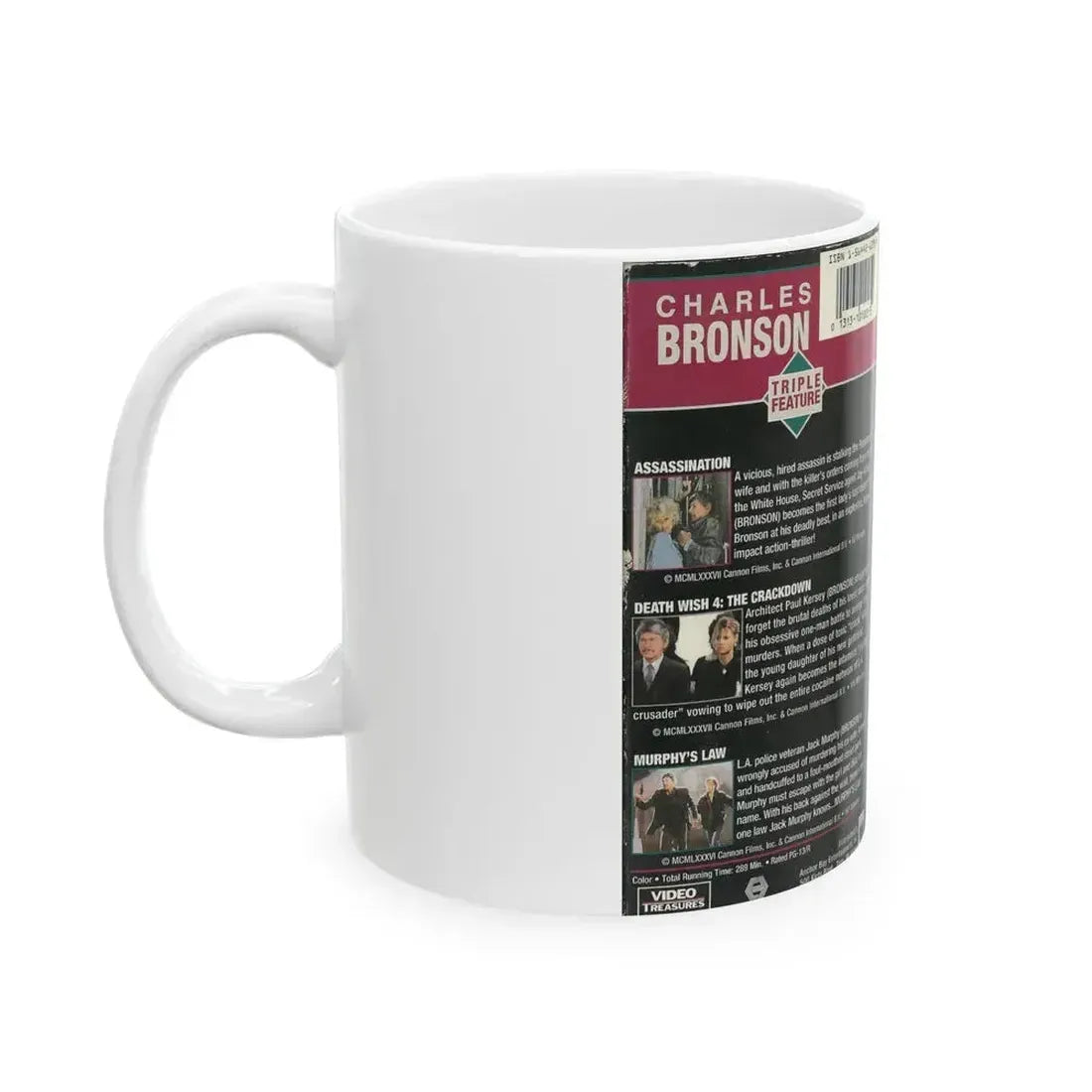 CHARLES BRONSON TRIPLE FEATURE (VHS COVER) - White Coffee Mug - Go Mug Yourself
