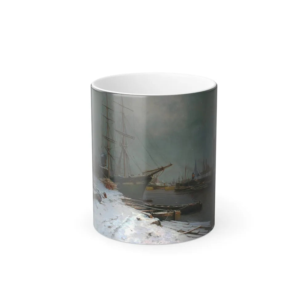 Charles Brooke Branwhite (1851-1929) London Harbor in the Snow - Oil on Canvas - Color Changing Mug 11oz-11oz-Go Mug Yourself