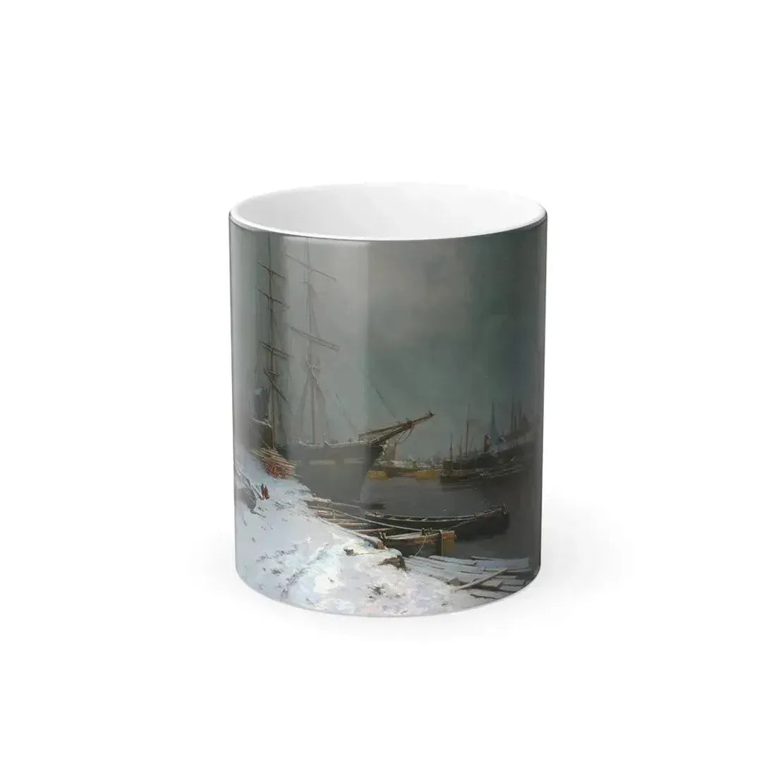 Charles Brooke Branwhite (1851-1929) London Harbor in the Snow - Oil on Canvas - Color Changing Mug 11oz Default Title 11oz - Go Mug Yourself