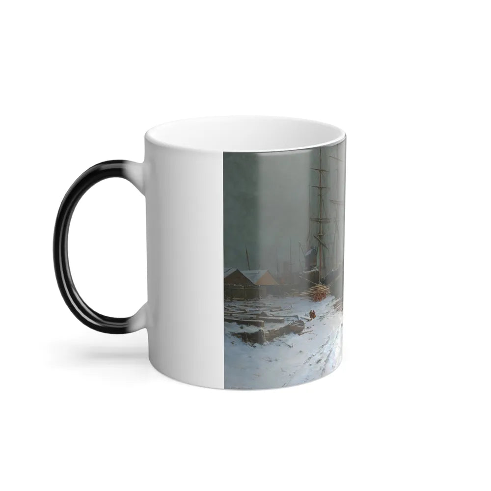 Charles Brooke Branwhite (1851-1929) London Harbor in the Snow - Oil on Canvas - Color Changing Mug 11oz-Go Mug Yourself