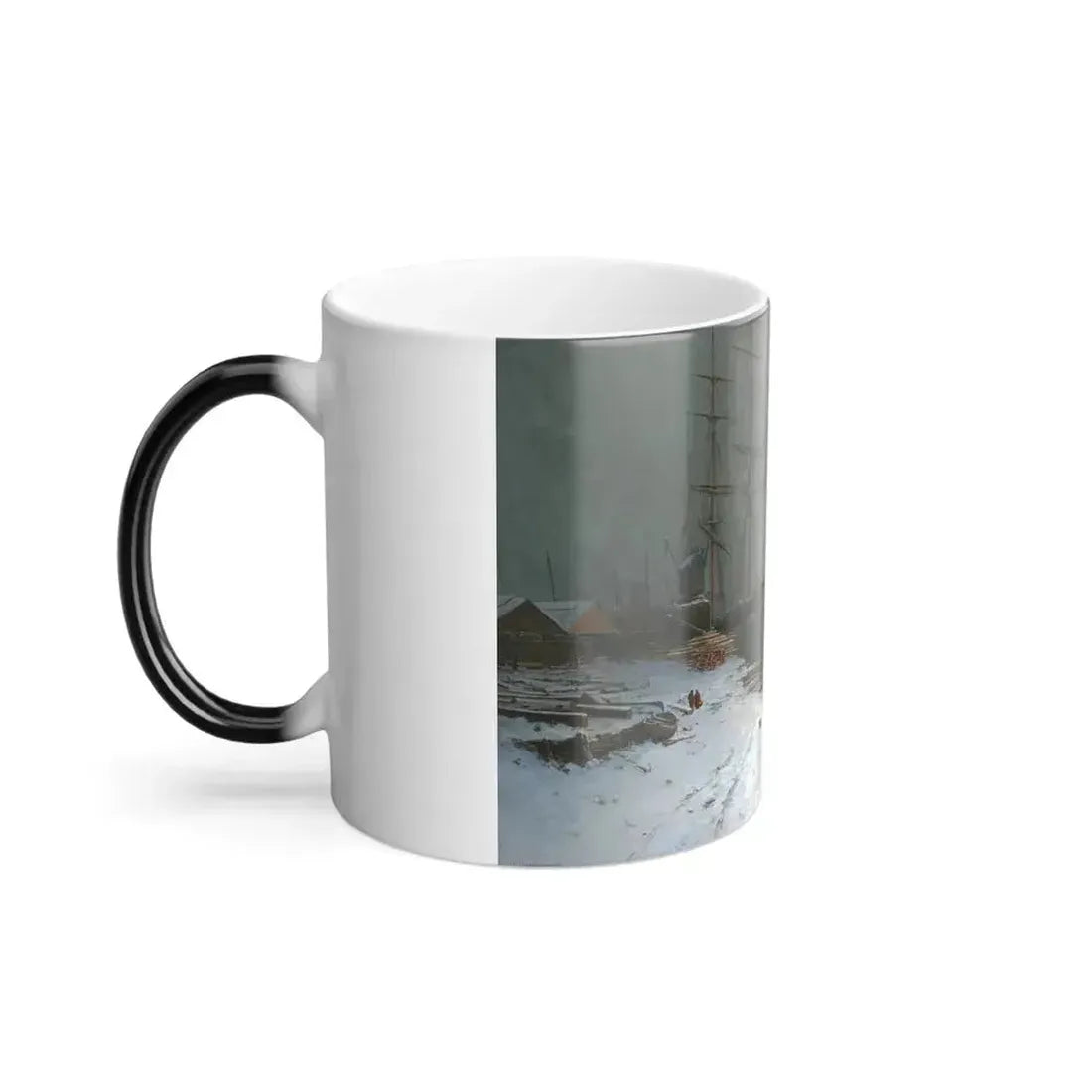 Charles Brooke Branwhite (1851-1929) London Harbor in the Snow - Oil on Canvas - Color Changing Mug 11oz - Go Mug Yourself