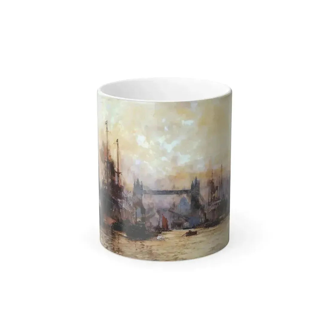 Charles Dixon (1872-1934) Tower Bridge, the Pool of London - Watercolor and Ink Heightened with White o-0 - Color Changing Mug 11oz 11oz - Go Mug Yourself