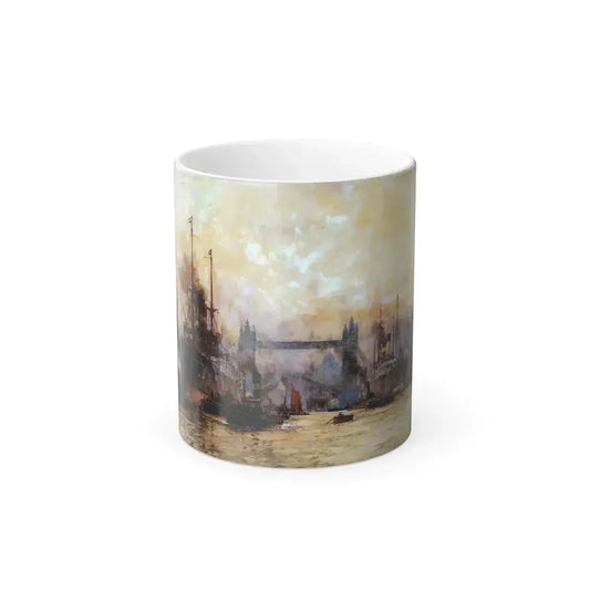 Charles Dixon (1872-1934) Tower Bridge, the Pool of London - Watercolor and Ink Heightened with White o-0 - Color Changing Mug 11oz 11oz - Go Mug Yourself