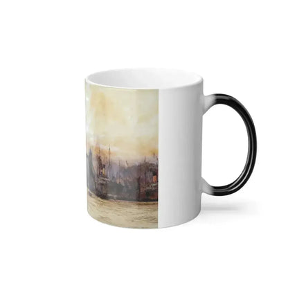 Charles Dixon (1872-1934) Tower Bridge, the Pool of London - Watercolor and Ink Heightened with White o-0 - Color Changing Mug 11oz - Go Mug Yourself