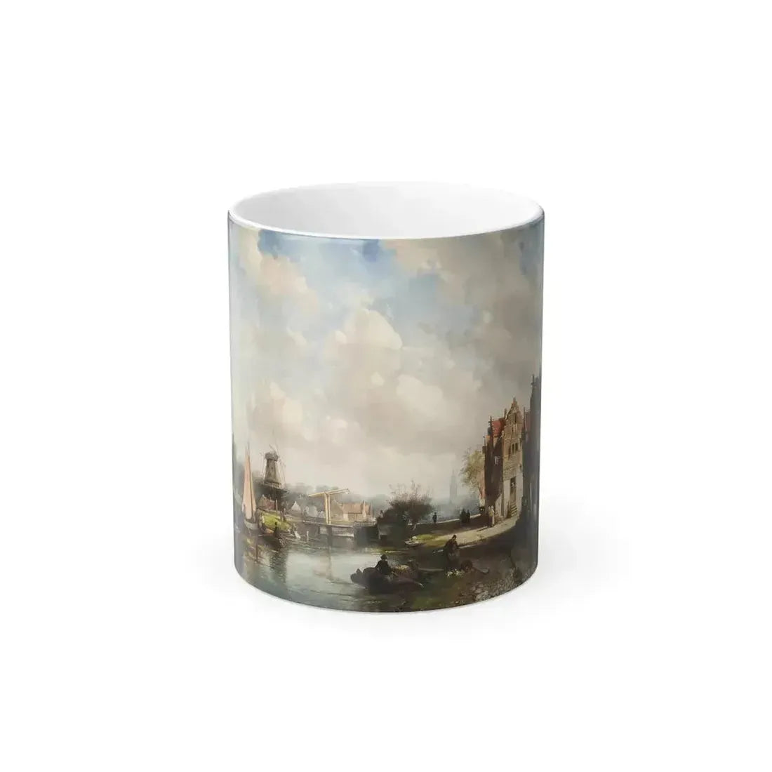 Charles Henri Joseph Leickert (1816-1907) A Dutch town on the river, Summer - Oil on Canvas 1872 - Color Changing Mug 11oz 11oz - Go Mug Yourself