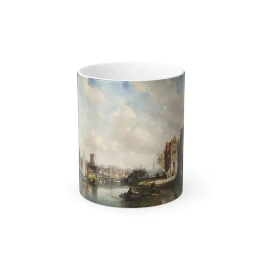 Charles Henri Joseph Leickert (1816-1907) A Dutch town on the river, Summer - Oil on Canvas 1872 - Color Changing Mug 11oz 11oz - Go Mug Yourself