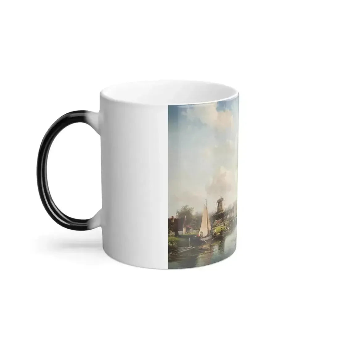 Charles Henri Joseph Leickert (1816-1907) A Dutch town on the river, Summer - Oil on Canvas 1872 - Color Changing Mug 11oz - Go Mug Yourself