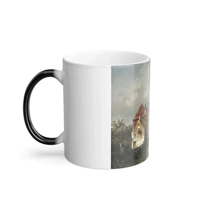 Charles Henri Joseph Leickert (1816-1907) Figures strolling by a Dutch canal - Oil on Canvas 1859 - Color Changing Mug 11oz - Go Mug Yourself