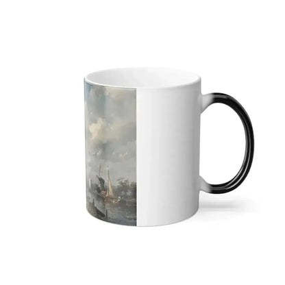 Charles Henri Joseph Leickert (1816-1907) Figures strolling by a Dutch canal - Oil on Canvas 1859 - Color Changing Mug 11oz - Go Mug Yourself