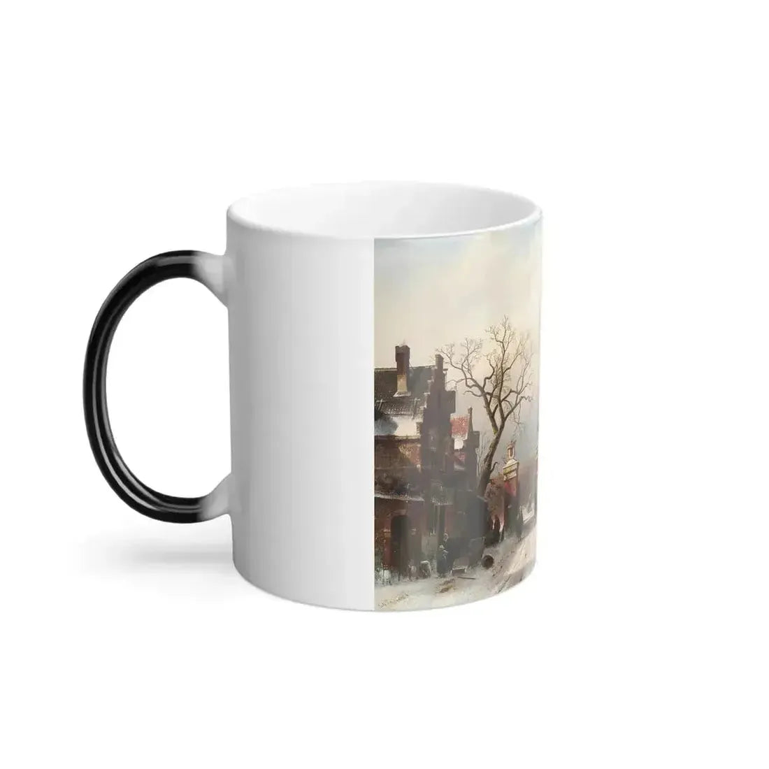 Charles Henri Joseph Leickert (1816-1907) Skaters by a Dutch hamlet - Oil on Canvas - Color Changing Mug 11oz - Go Mug Yourself