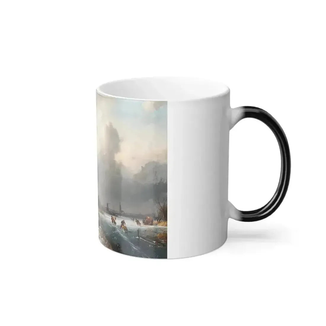 Charles Henri Joseph Leickert (1816-1907) Skaters by a Dutch hamlet - Oil on Canvas - Color Changing Mug 11oz - Go Mug Yourself