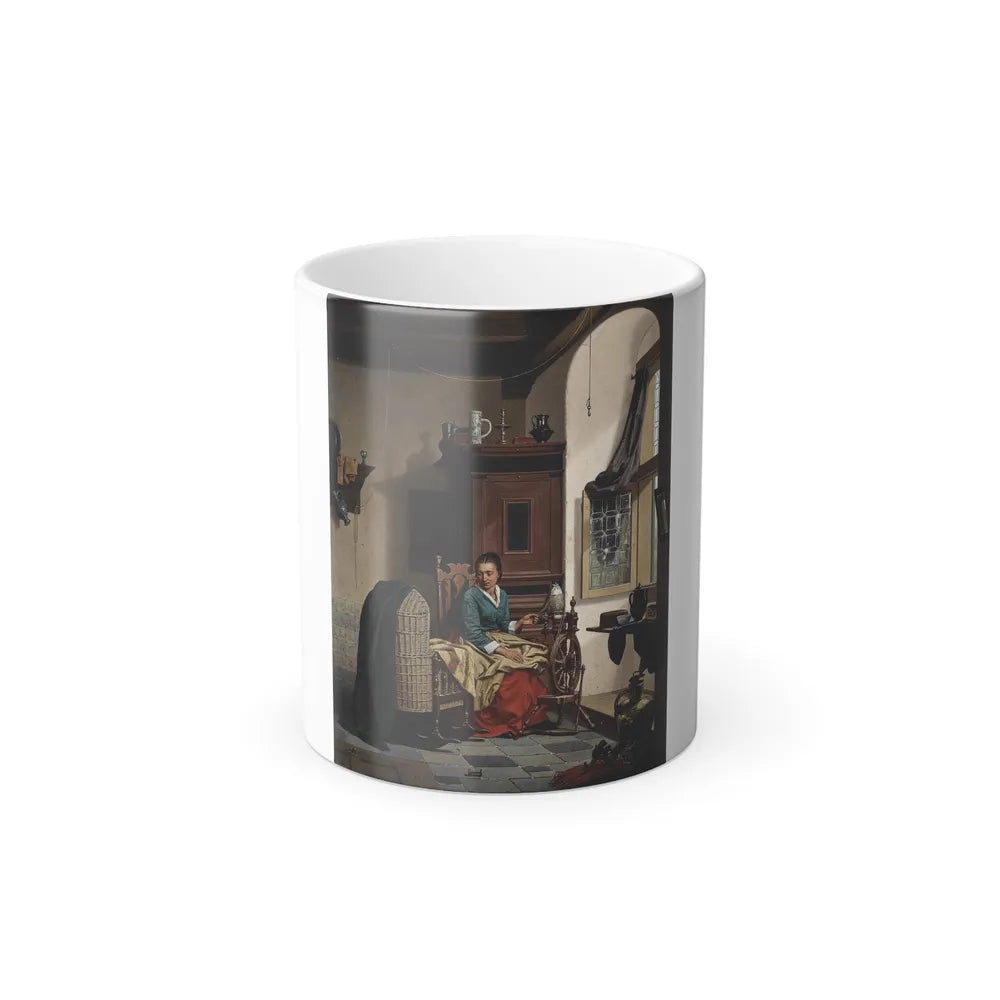 Charles Joseph Grips (1825-1920) The spinner's favourite - Oil on Panel 1866 - Color Changing Mug 11oz-11oz-Go Mug Yourself