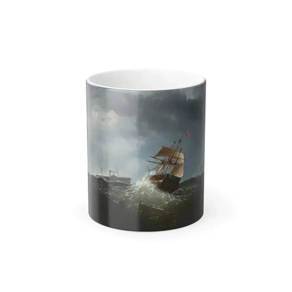 Charles T Dix (1838-1873) Shipping off the Coast in Stormy Sea, NY - Oil on Canvas 1859 - Color Changing Mug 11oz 11oz - Go Mug Yourself