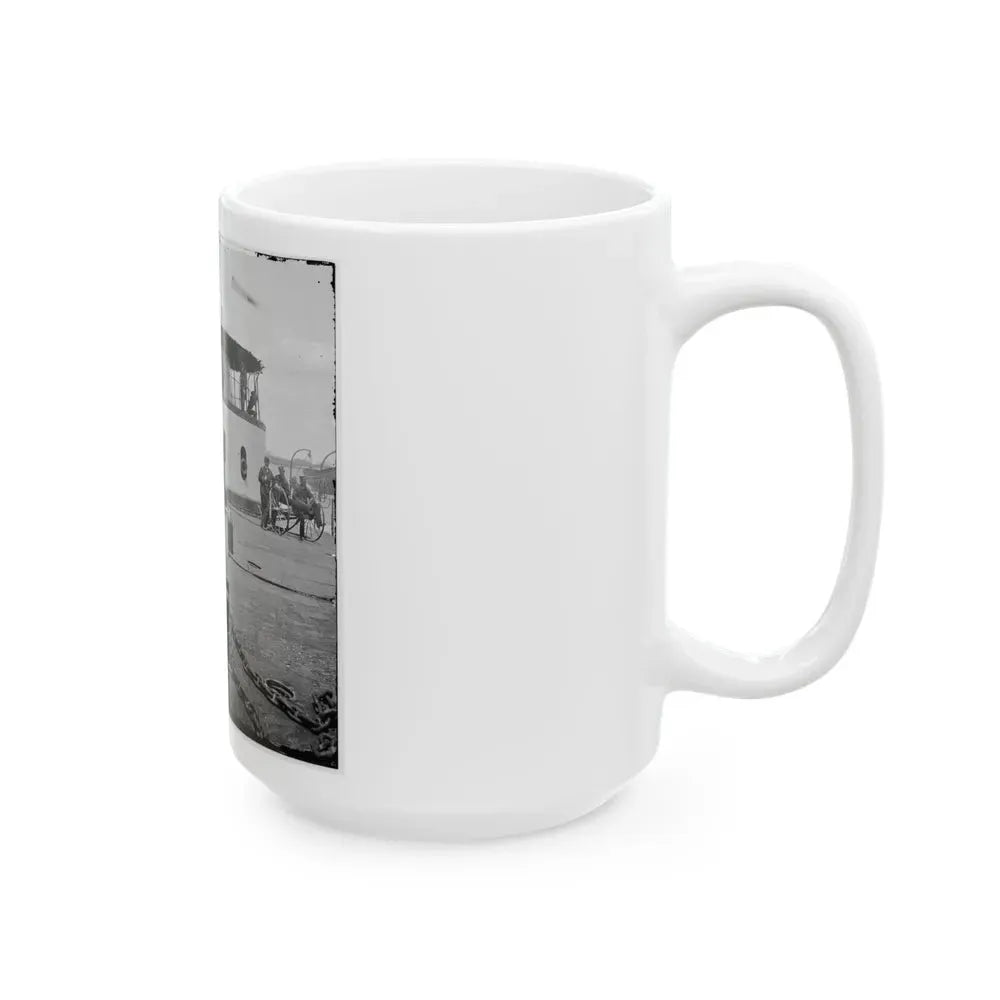 Charleston Harbor, S.C. Deck And Officers Of U.S.S. Monitor Catskill; Lt. Comdr. Edward Barrett Seated On The Turret (U.S. Civil War) White Coffee Mug - Go Mug Yourself
