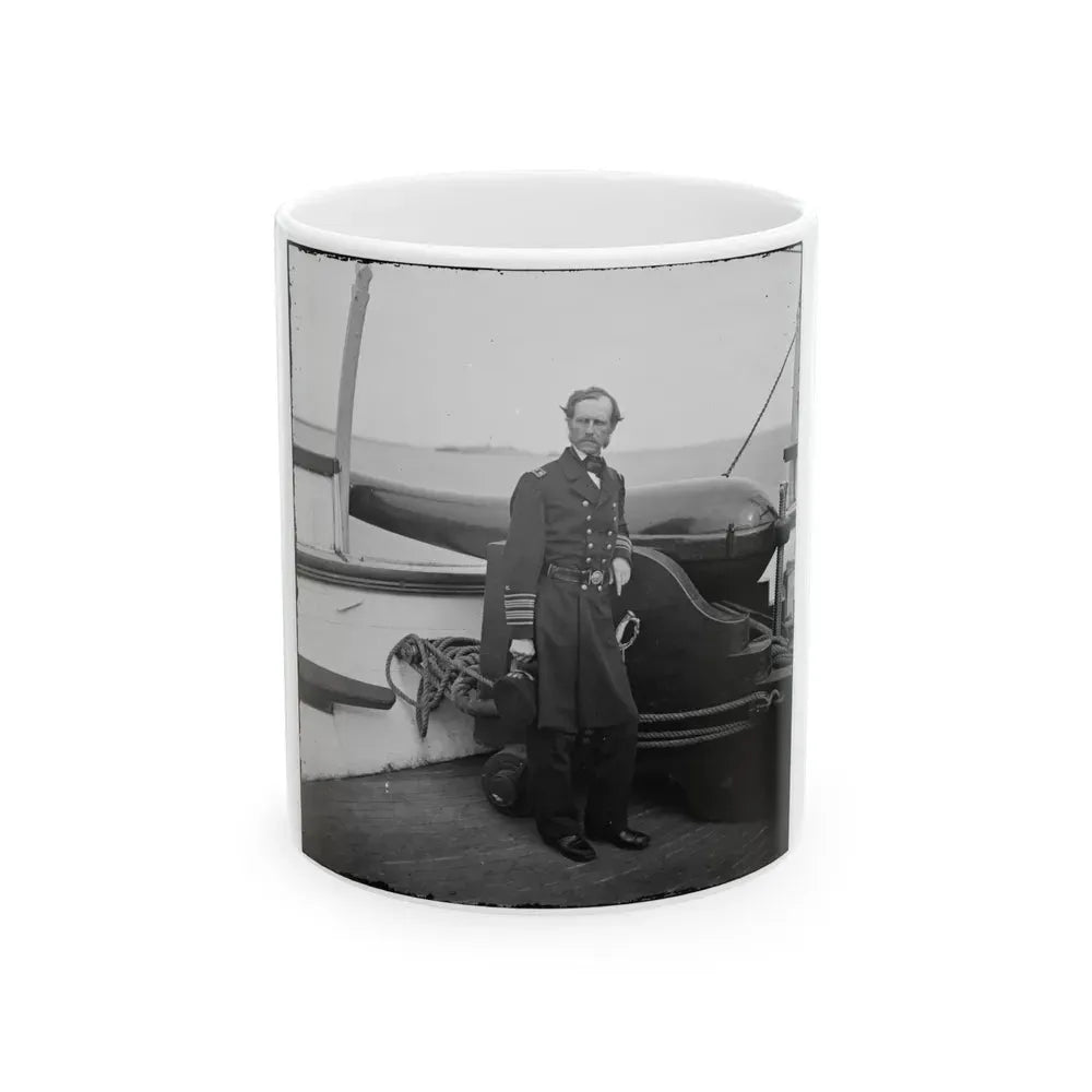 Charleston Harbor, S.C. Rear Admiral John A. Dahlgren Standing By A Dahlgren Gun On Deck Of U.S.S. Pawnee (U.S. Civil War) White Coffee Mug 11oz - Go Mug Yourself
