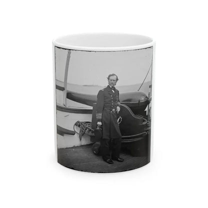 Charleston Harbor, S.C. Rear Admiral John A. Dahlgren Standing By A Dahlgren Gun On Deck Of U.S.S. Pawnee (U.S. Civil War) White Coffee Mug 11oz - Go Mug Yourself