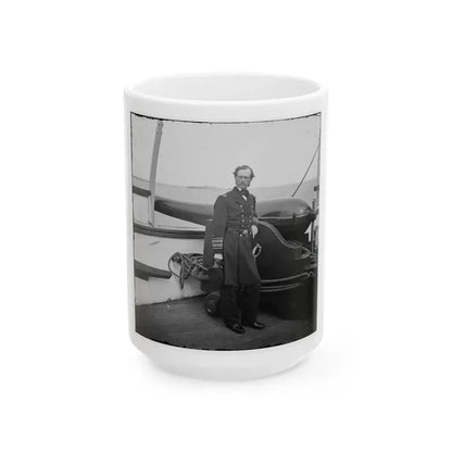 Charleston Harbor, S.C. Rear Admiral John A. Dahlgren Standing By A Dahlgren Gun On Deck Of U.S.S. Pawnee (U.S. Civil War) White Coffee Mug 15oz - Go Mug Yourself