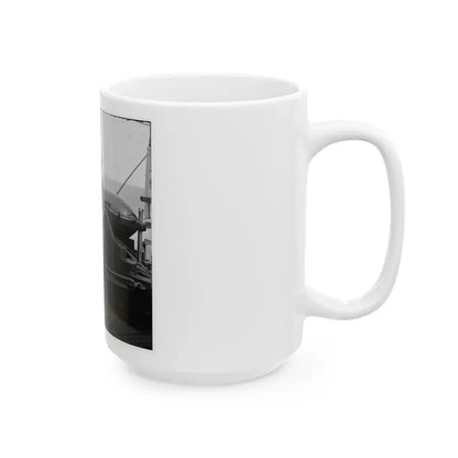 Charleston Harbor, S.C. Rear Admiral John A. Dahlgren Standing By A Dahlgren Gun On Deck Of U.S.S. Pawnee (U.S. Civil War) White Coffee Mug - Go Mug Yourself