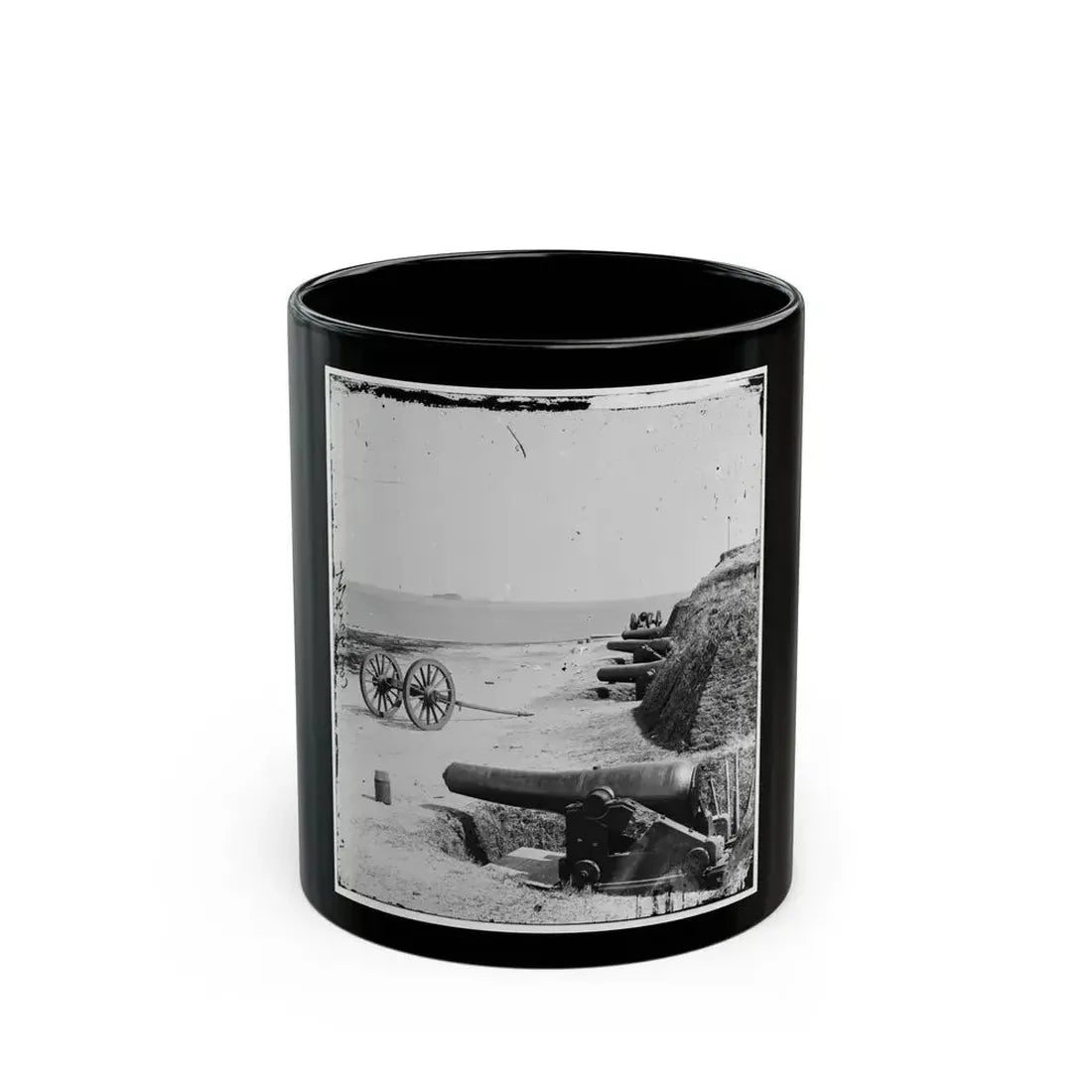 Charleston, S.C. Battery Of Confederate Fort Johnson; Fort Sumter In Distance (U.S. Civil War) Black Coffee Mug 11oz - Go Mug Yourself