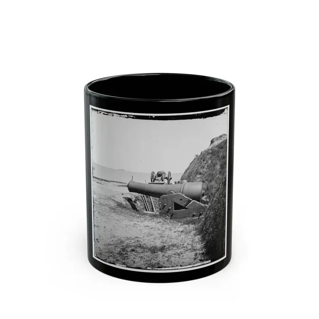 Charleston, S.C. Guns Of Fort Johnson; Fort Sumter In Distance (U.S. Civil War) Black Coffee Mug 11oz - Go Mug Yourself