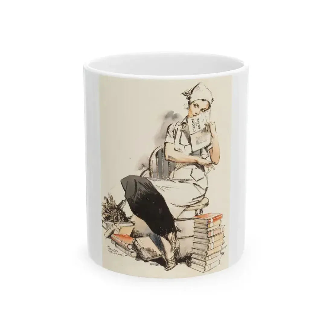 Charm and Grace, Saturday Evening Post illustration - White Coffee Mug 11oz - Go Mug Yourself