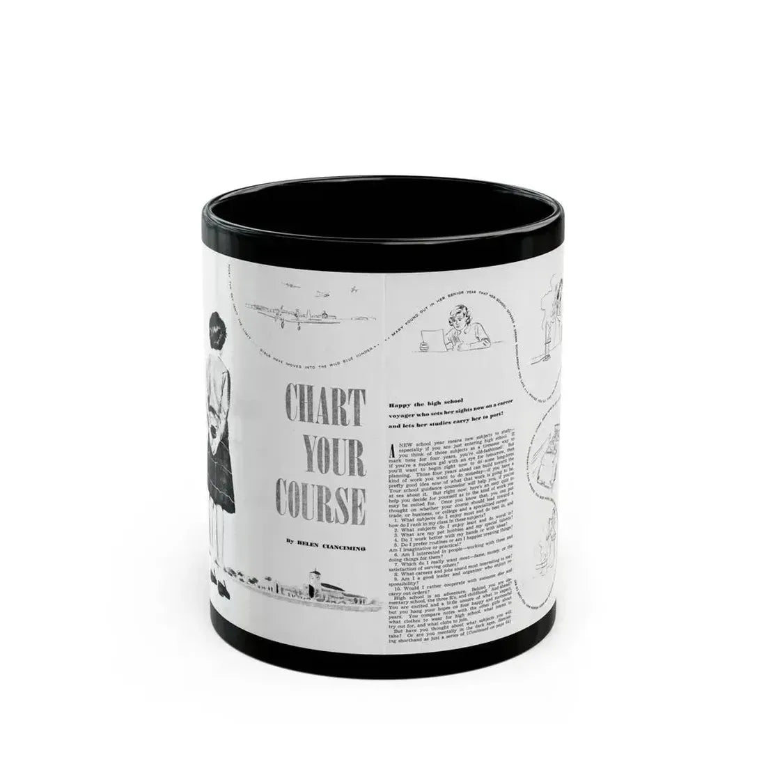 Chart Your Course, Calling All Girls, August 1946 - Black Coffee Mug 11oz - Go Mug Yourself