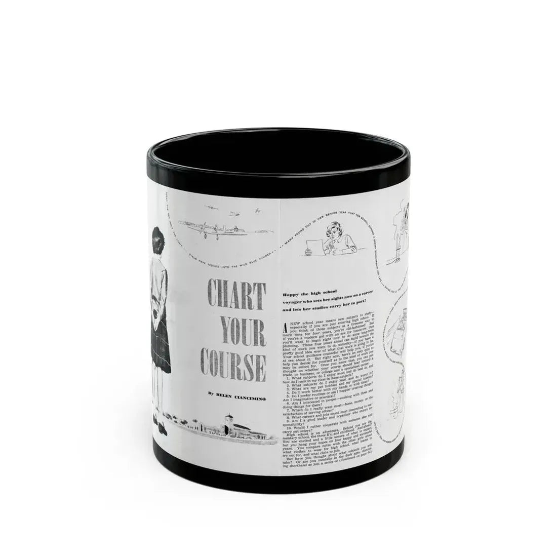 Chart Your Course, Calling All Girls, August 1946 - Black Coffee Mug 11oz - Go Mug Yourself