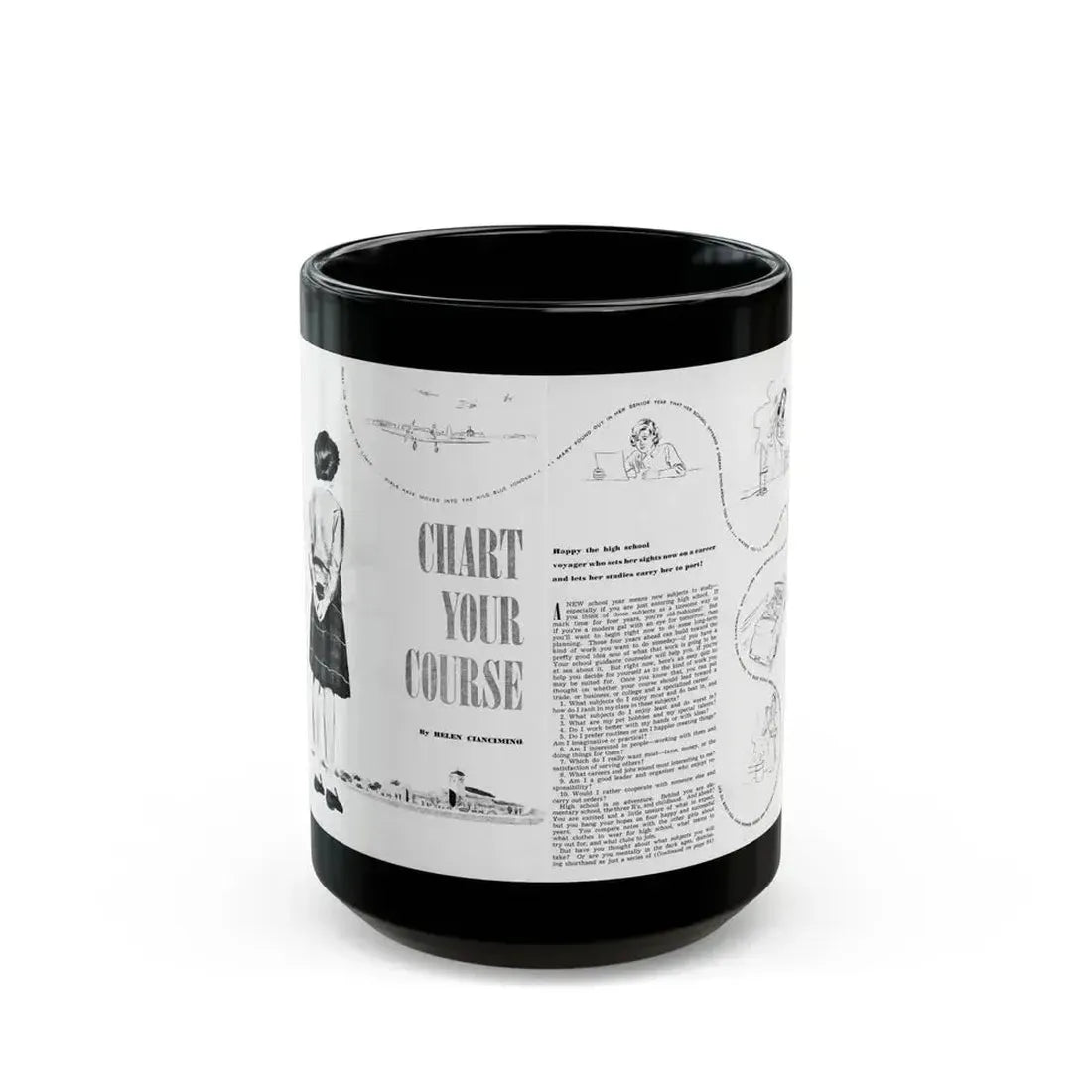 Chart Your Course, Calling All Girls, August 1946 - Black Coffee Mug 15oz - Go Mug Yourself