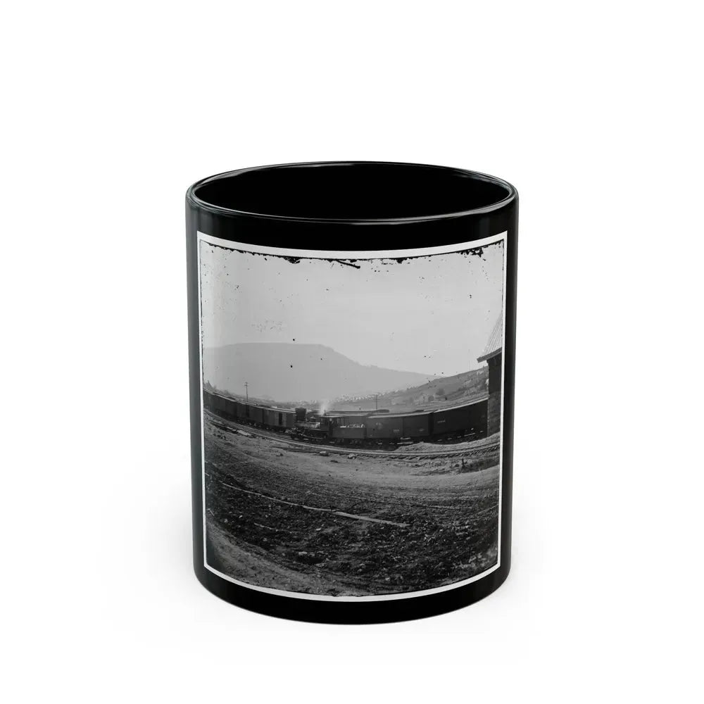 Chattanooga, Tenn. U.S. Military Train At Depot; Lookout Mountain In Background (U.S. Civil War) Black Coffee Mug 11oz - Go Mug Yourself
