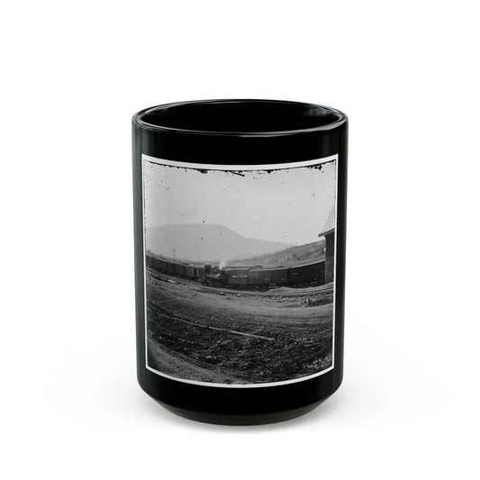 Chattanooga, Tenn. U.S. Military Train At Depot; Lookout Mountain In Background (U.S. Civil War) Black Coffee Mug 15oz - Go Mug Yourself