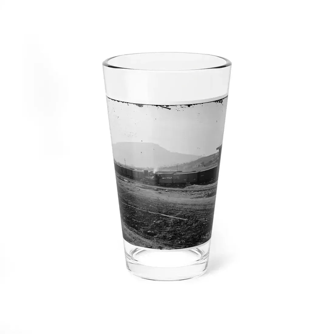 Chattanooga, Tenn. U.S. Military Train At Depot; Lookout Mountain In Background (U.S. Civil War) Pint Glass 16oz 16oz - Go Mug Yourself